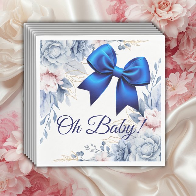 Oh, Baby! Elegant Blues Blue Bow Baby Shower Serviette (Von Creator hochgeladen)