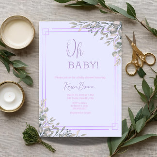 Oh Baby Elegant Greenery und Pink Baby Dusche Einladung