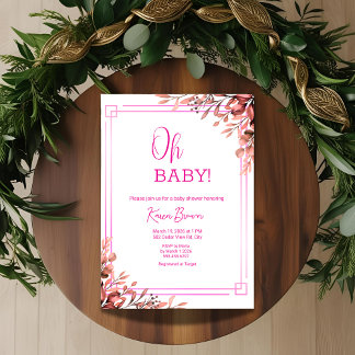 Oh Baby Elegant Greenery und Pink Baby Dusche Einladung