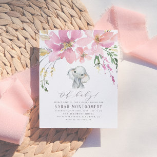 Oh Baby Elegant Pink Floral Elephant Baby Dusche Einladungspostkarte