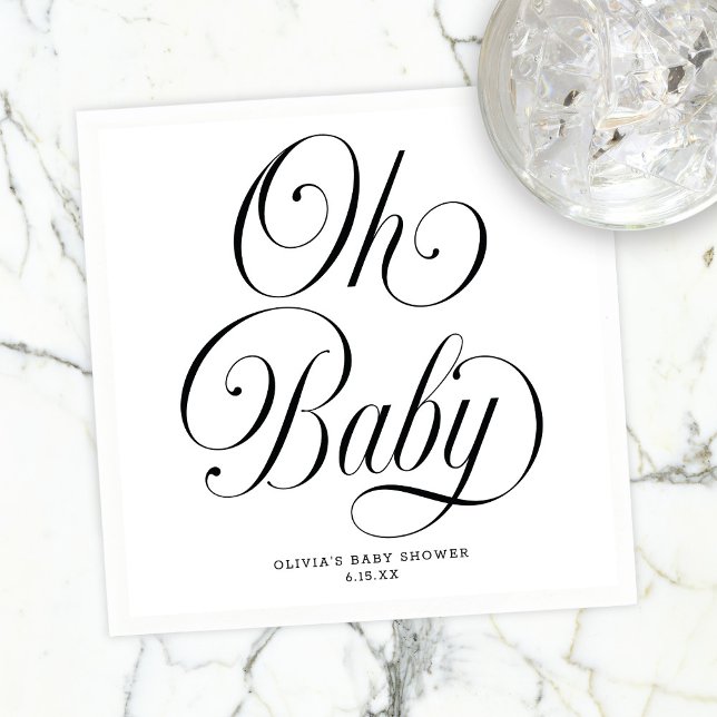 Oh Baby Elegant Script Gender Neutral Baby Shower Serviette (Von Creator hochgeladen)