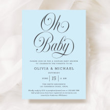 Oh Baby Elegant Script Light Blue Boy Baby Shower
