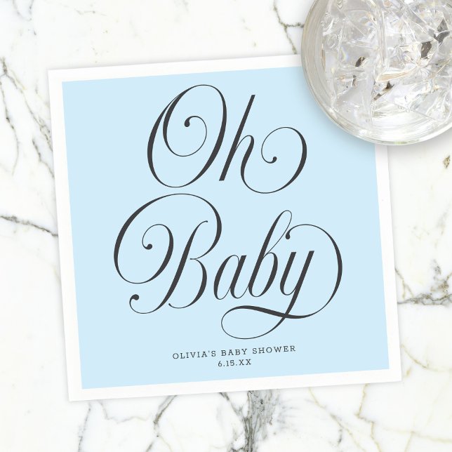 Oh Baby Elegant Script Lt. Blue Boy Baby Shower Serviette (Von Creator hochgeladen)