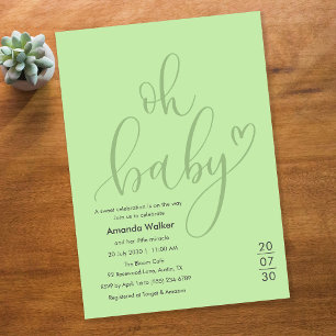 Oh Baby!  Elegante hellgrüne Schrift Baby Shower Einladung