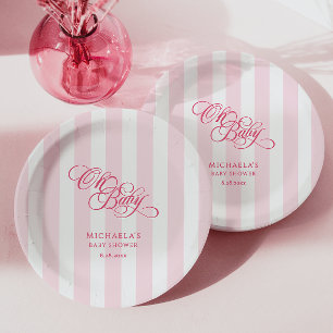Oh Baby Elegante Schrift & Streifen Babyparty Pappteller