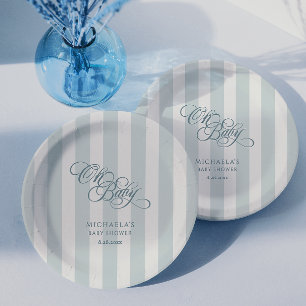 Oh Baby Elegante Schrift und Streifen Babyparty Pappteller