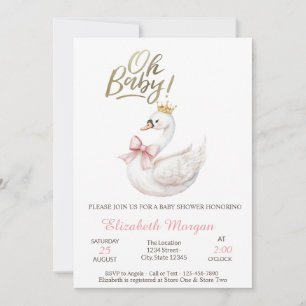 Oh Baby Eleganter Schwan mit Blumenkrone Einladung