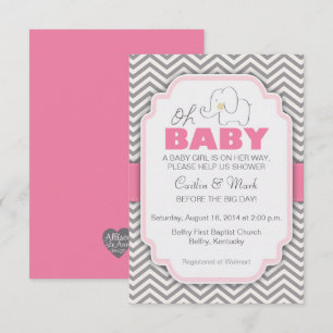 Oh Baby Elephant - Rosa & Gray Baby Dusche Einladu Einladung