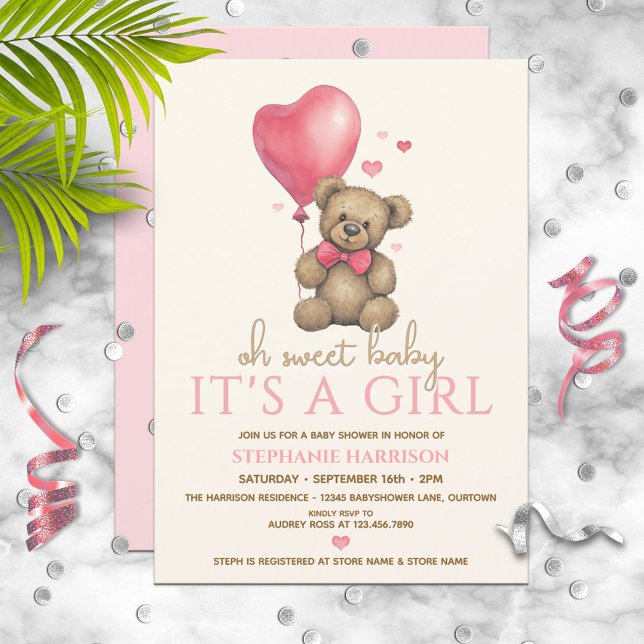 Oh Baby Es ist eine Girl Teddy Bear Baby Dusche Einladung (Von Creator hochgeladen)