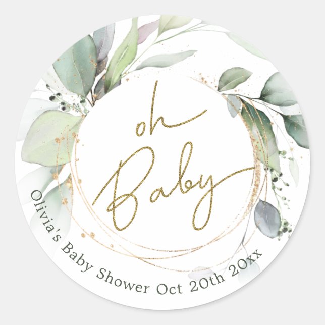 Oh Baby Eucalyptus Baby Shower Stickers (Vorderseite)