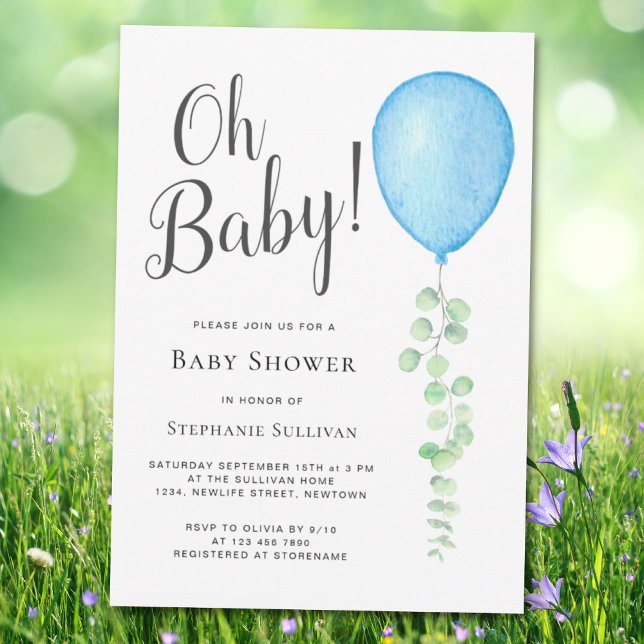 Oh Baby Eucalyptus Blue Balloon Baby Dusche Einladung (Von Creator hochgeladen)