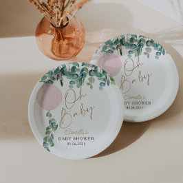 Oh Baby Eucalyptus Pink Balloon Baby Dusche Pappteller