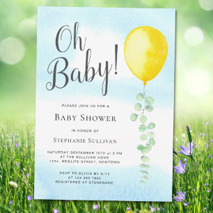 Oh Baby Eucalyptus Yellow Balloon Baby Dusche Einladung