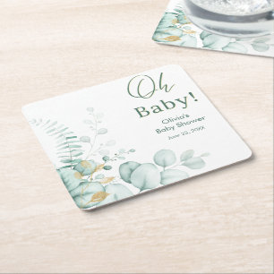 Oh Baby Eukalyptus Grün Gold Baby Shower Rechteckiger Pappuntersetzer