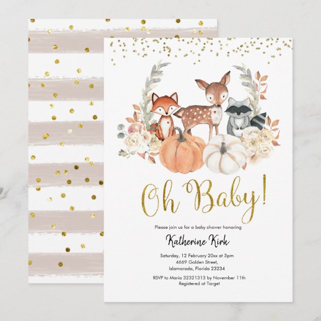 Oh Baby Fall Woodland Pumpkin Baby Dusche Einladung (Vorne/Hinten)