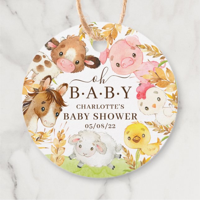 Oh Baby Farm Animals Baby Dusche Gefallen Geschenkanhänger (Rückseite)