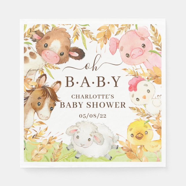 Oh Baby Farm Animals Baby Duschpapier Napkins Serviette (Vorderseite)