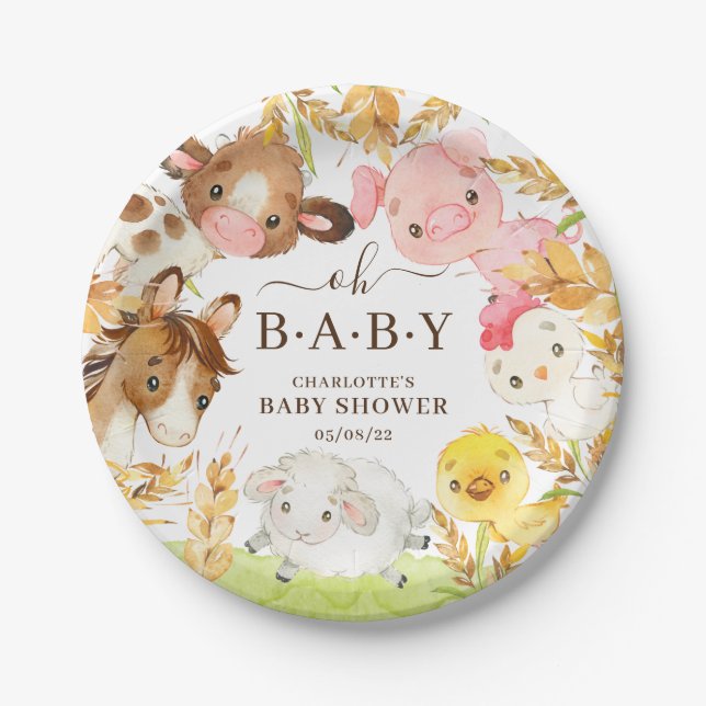 Oh Baby Farm Animals Baby Shower 7" Plättchen Pappteller (Vorderseite)