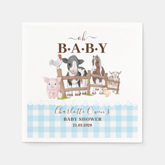Oh Baby Farm Animals Barnyard Baby Dusche Napkins Serviette (Vorderseite)