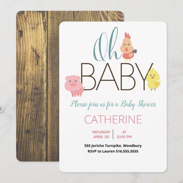 Oh Baby Farm Animes Rustic Baby Dusche Einladung (Vorne/Hinten)