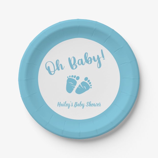 Oh Baby Feet Blue Boy Baby Dusche Pappteller (Vorderseite)