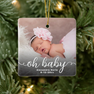 Oh Baby First Christmas Doppelseitiges Foto Keramikornament