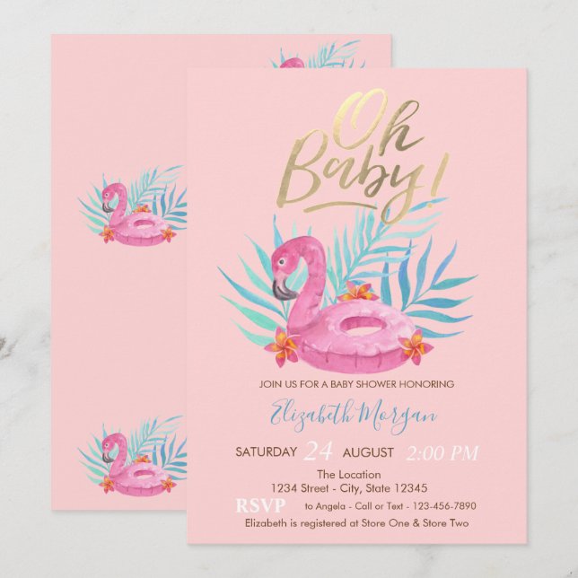 Oh Baby Flamingo Baby Shower Einladung (Vorne/Hinten)