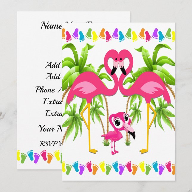 Oh Baby Flamingo Dusche / Adoption Einladung (Vorne/Hinten)
