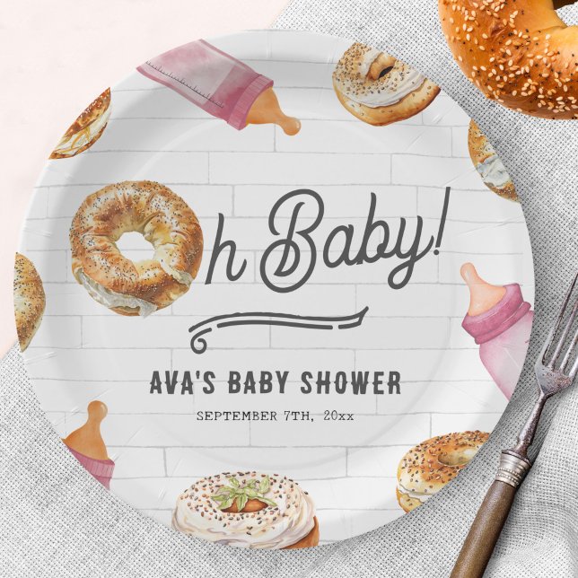 Oh Baby Flaschen & Bagels Girl Baby Dusche Brunch Pappteller (Von Creator hochgeladen)