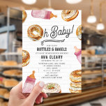 Oh Baby Flaschen & Bagels Pink Baby Dusche Brunch Einladung<br><div class="desc">Flaschen & Bagels Baby Dusche Brunch Thema mit Illustration eines Bagel in das Design "oh Baby" mit rosa Babyflaschen und bagel Illustrationen rund um. Hintergrund-Design ist U-Bahn-Fliesen.</div>