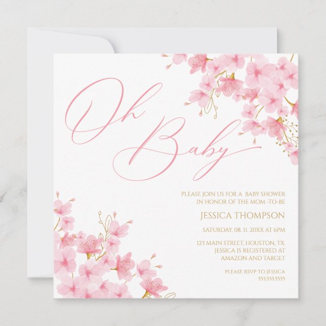 Oh Baby Floral Baby Shower Cherry Blossom Einladung (Vorderseite)