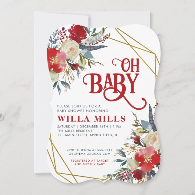 Oh Baby Floral Baby Shower Einladung (Vorderseite)