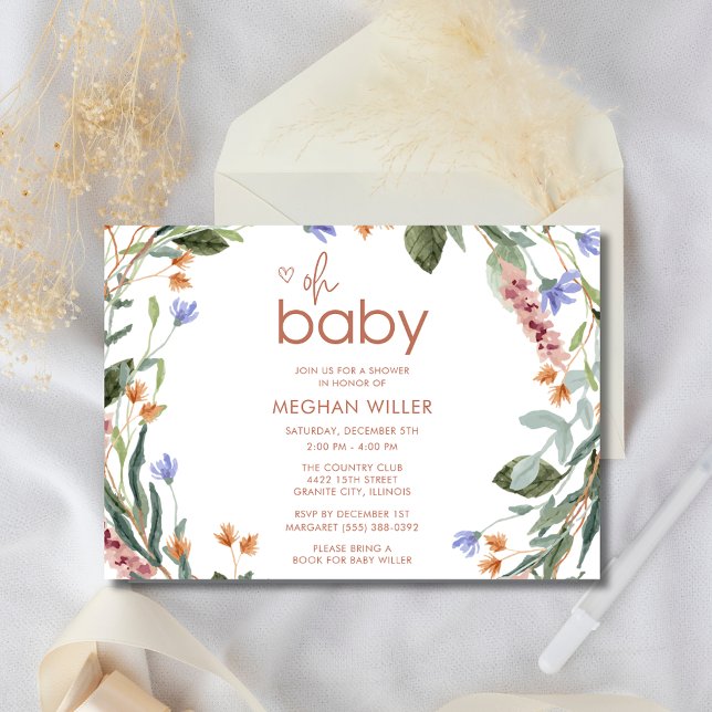 Oh Baby Floral Baby shower Invitation (Oh Baby Floral Baby Shower Invitation)