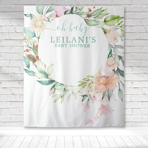 Oh Baby Floral Botanischer Kranz Baby Shower Wandteppich