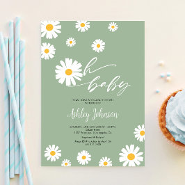 Oh Baby Floral Retro Sage Green Daisy Baby Dusche Einladung