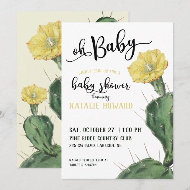 Oh Baby Floral Succulent Baby Dusche Einladung (Vorne/Hinten)