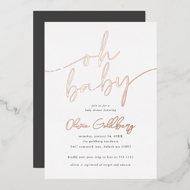 Oh Baby Foil Baby shower Invitation (Recto/Verso)