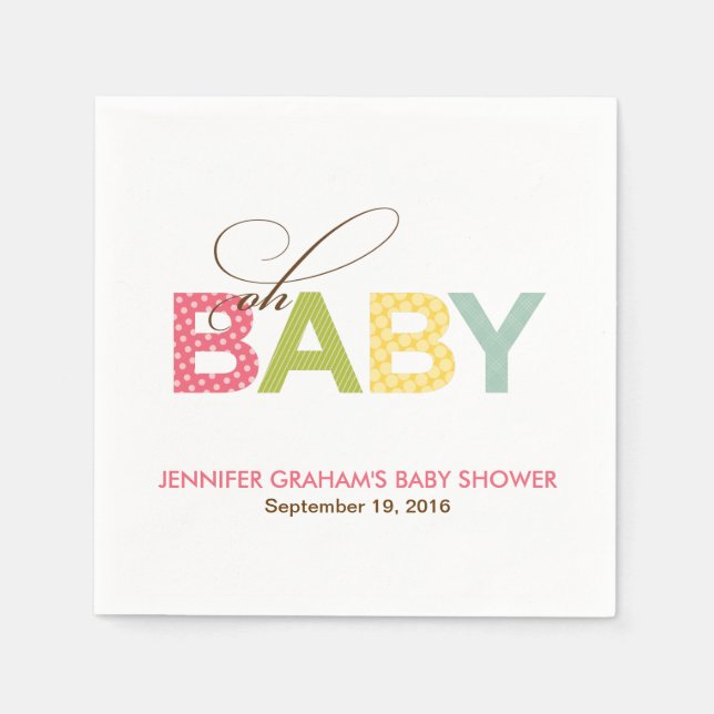 Oh Baby Gemustert Baby Dusche Napkin in Pink Serviette (Vorderseite)