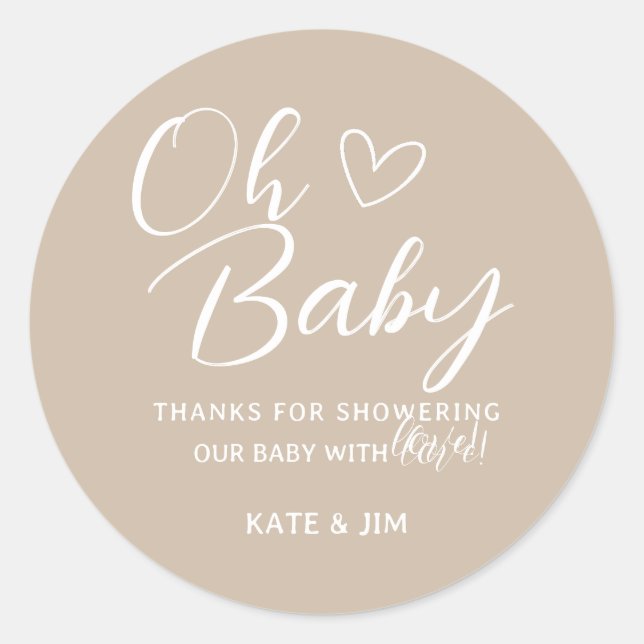 Oh Baby Gender Neutral Baby Dusche Danke Runder Aufkleber (Vorderseite)