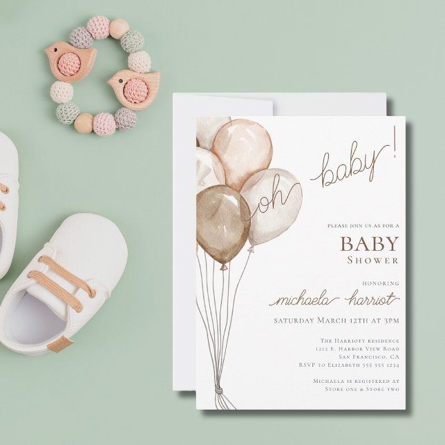 Oh Baby Gender Neutral Balloon Baby Dusche Einladung (Von Creator hochgeladen)