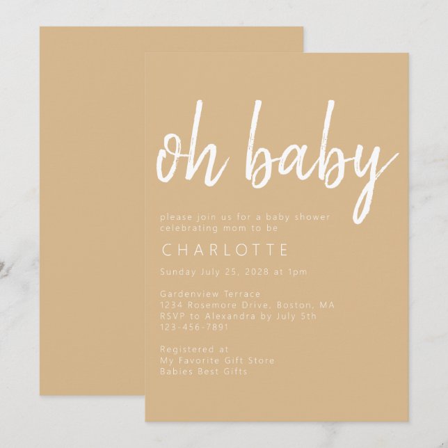Oh Baby Gender Neutral Boho Babydusche Einladung (Vorne/Hinten)