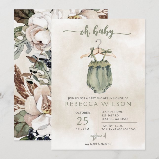 Oh Baby Gender Neutral Boho Babydusche Einladung (Vorne/Hinten)