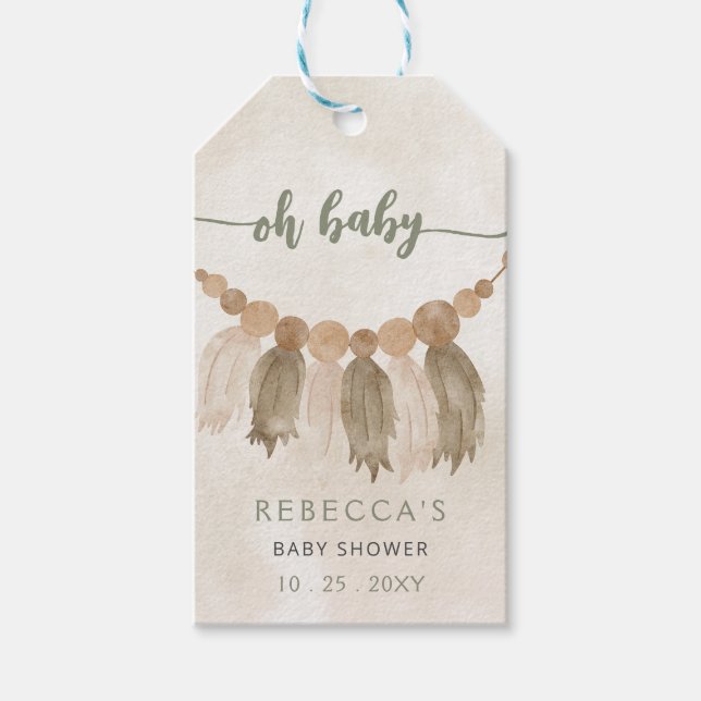 Oh Baby Gender Neutral Boho Babydusche Einladung Geschenkanhänger (Vorderseite)