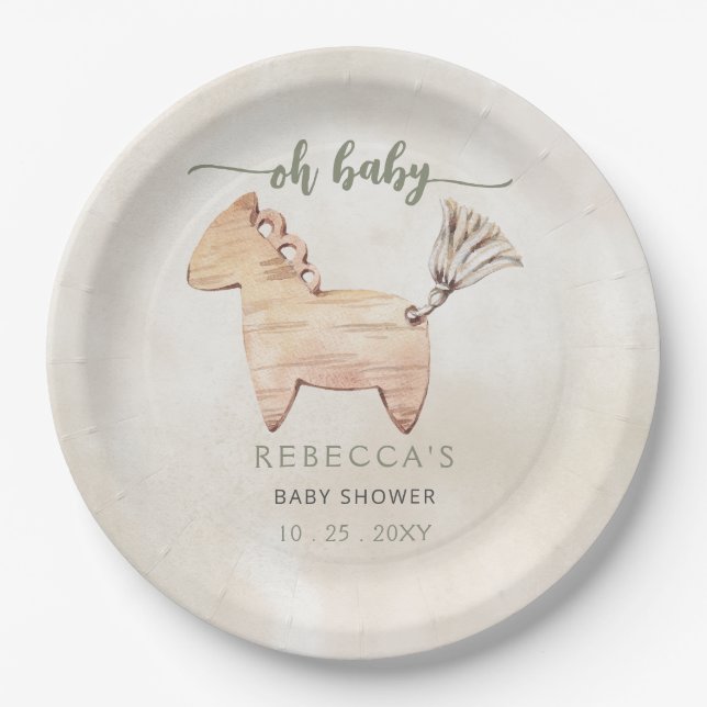 Oh Baby Gender Neutral Boho Babydusche Einladung Pappteller (Vorderseite)