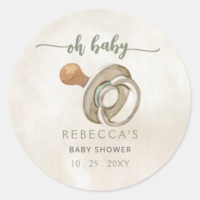 Oh Baby Gender Neutral Boho Babydusche Einladung Runder Aufkleber (Vorderseite)