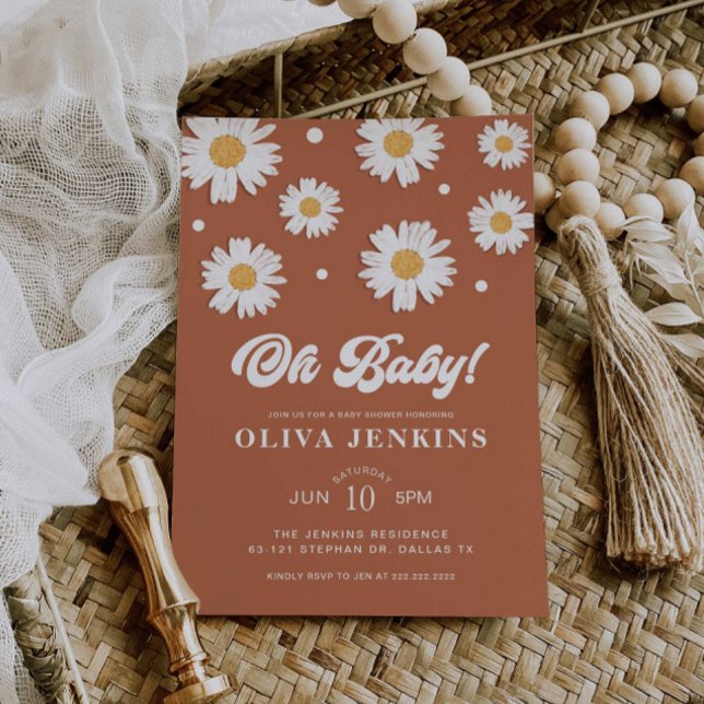 Oh Baby Gender Neutral Daisy Baby Dusche Einladung (Von Creator hochgeladen)