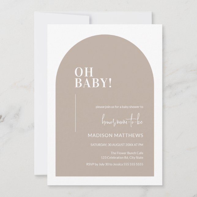 Oh Baby Gender Neutral Minimal Arch Baby Dusche Einladung (Vorderseite)