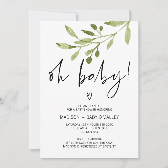 Oh Baby Gender Neutral Shower Invitation Verdure (Devant)