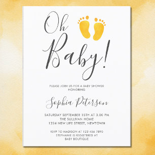 Oh Baby Gender Neutral Yellow Feet Baby Dusche Einladungspostkarte