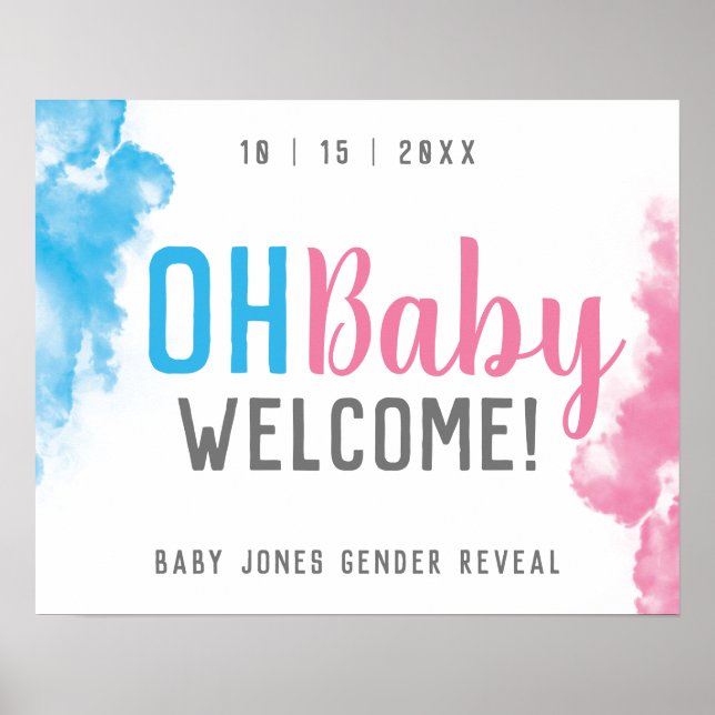 Oh Baby Gender Reveal Willkommen Rauchbombe-Party Poster (Vorne)